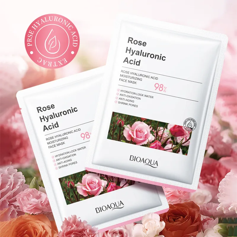 BIOAOUA Mascarilla facial hidratante con &aacute;cido hialur&oacute;nico y extracto de rosas 25g cod. DR091